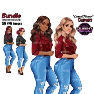 Planner girl clipart, Jeans girl clipart, Afro girl clipart, Fashion girl clipart, Denim jeans girl, Black girl magic African American woman