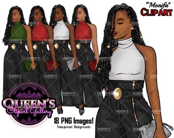 Black girl clipart, Afro girl clipart, Black woman clipart, Black girl magic, Fashion girl clipart, Girl boss clipart African American Woman