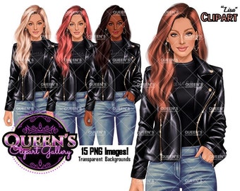 Denim Jeans Girl, Jeans Girl Clipart, Fashion Girl Clipart, Fashion Clipart, Woman in Leather Jacket, Curvy Girl Clipart, Denim Girl Clipart