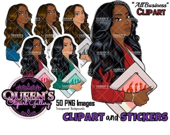 Clipart de mujer de negocios afro: Pegatinas para agenda (Descarga digital)