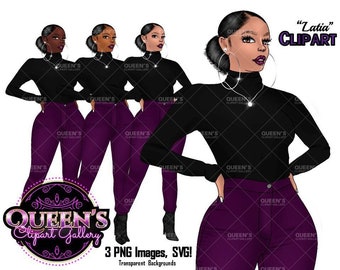 Curvy Denim Girls, Jeans Girl Clipart, Curvy girl clipart, Afro Woman clipart, Black girl magic, Girl boss clipart, African American woman