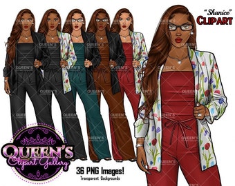 Afro Woman Clipart: Fashion Illustration, Black Girl Magic (Digital Download)