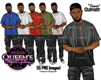 Man Clipart: African American Male, Casual Style (Digital Download)