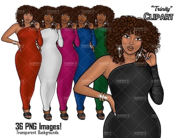 Afro girl clipart, Fashion clipart, Black woman clipart, Black girl magic, Fashion girl clipart, Girl boss clipart, Curvy girl, Black Queen