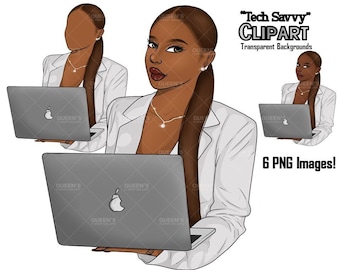 Afro girl clipart, Woman with Laptop, Black woman clipart, Black girl magic, Fashion girl clipart, Girl boss clipart, Boss Lady, Curvy girl