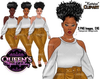 Afro girl clipart, Black woman clipart, Black girl magic, Fashion girl clipart, Girl boss clipart, Black girl png, Curvy woman, Black queen