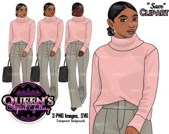 Clipart de mulher afro-americana, clipart de senhora chefe, clipart de professor, magia de garota negra, clipart de menina de moda, clipart de ilustração de moda
