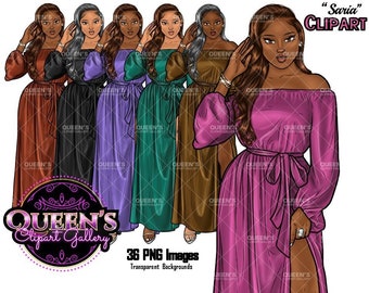 Afro Woman Clipart: Fashion Girl Illustration (Digital Download)
