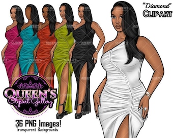 Afro girl clipart, Fashion clipart, Black woman clipart, Black girl magic, Fashion girl clipart, Woman in Dress, Curvy girl, Black Queen