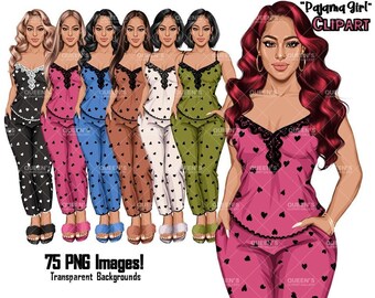 Pajama girl clipart, Woman in Sleepwear, Pajama Illustration, Cozy clipart, Bedtime clipart, Pajama Fashion, Pajama Party, Fashion girl