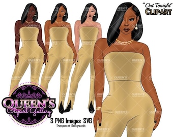 Curvy Vrouw Clipart, Fashion Girl Clipart, Afro Vrouw clipart, Zwart meisje magie, Meisje baas clipart, Afro-Amerikaanse vrouw, Party meisje