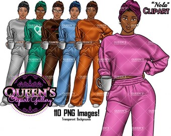 Afro Woman Clipart: Turban Head Wrap, Nubian Queen (Digital Download)