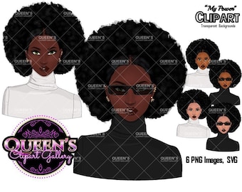 Afro Girl Clipart, Black Woman Clipart, Black Magic Clipart, Afro Face Clipart, Queen Boss, Lady, Black Woman, African American Woman
