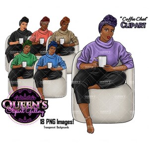 Coffee girl clipart, Curvy girl clipart, Fashion girl clipart, Cozy Clipart, Relax at home, African American clipart, Afro girl clipart