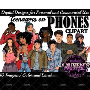 Teenagers on Phones, Teens Texting, Teenagers Clipart, Cell Phones, Smartphone, Phone Clipart, Teens on Phones, Cell Clipart, Teenagers