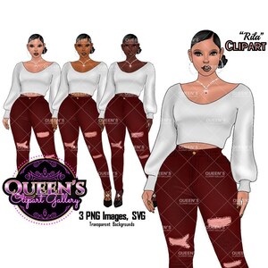 Denim girl clipart, Curvy girl clipart, Fashion girl clipart, Jeans Girl Clipart, African American clipart, Afro girl clipart, Girl Boss