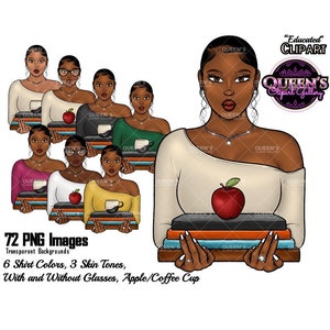 Teacher clipart, African American girl, Afro girl, Black girl magic, Fashion girl clipart, Booklover clipart, Educated girl, Apple clipart