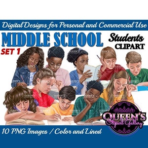 Middle School Students, Teenagers Clipart, Teen Clipart, Adolescents, Kids Clipart, Students Reading and Writing Clipart, Clipart Teens, Kid