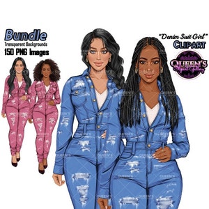 Denim Jeans Girl Clipart, Fashion Girl Clipart, Jeans Girl Clipart,  Girl Boss Clipart, Afro Woman in Jeans, Jeans Jacket Clipart, Boss Babe