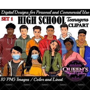 Teenagers Clipart, High School Students, Older Teens, Male Teen Clipart, Female Teen Clipart, Students, Back to School, Teen clipart