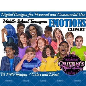 Emotional Teens Clipart, Teenagers, Mature high school students, Teenagers in school, Back to school, Students, Emotions, Afro Teens Clipart