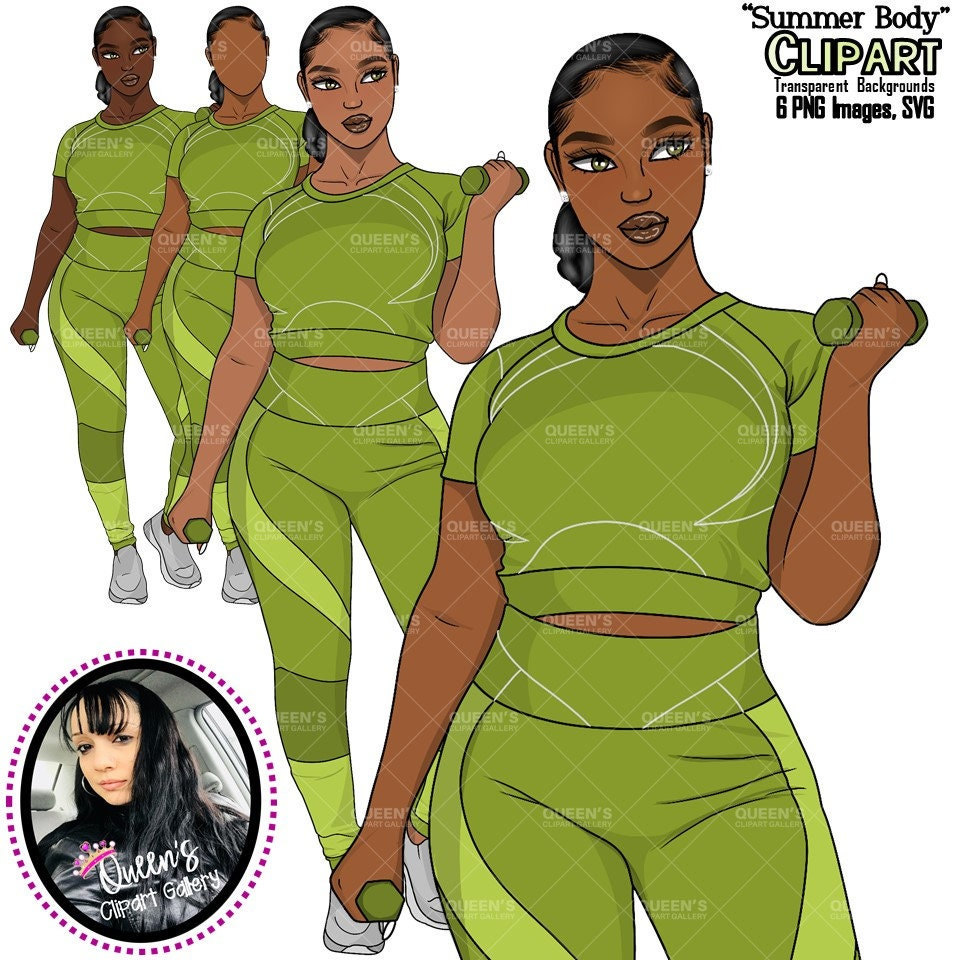 Black Girl PNG, Afro Girl Clipart, Workout, Summer Body, Black Woman ...