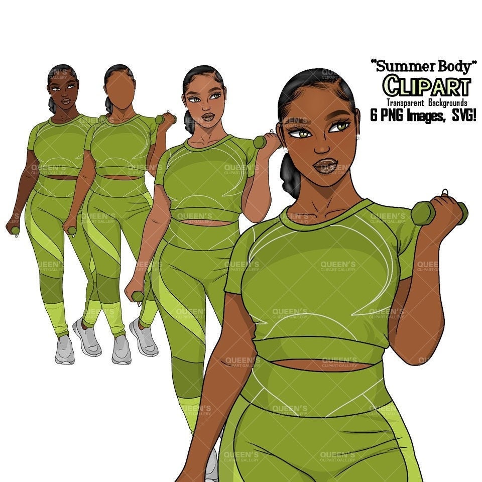 Black Girl PNG, Afro Girl Clipart, Workout, Summer Body, Black Woman ...