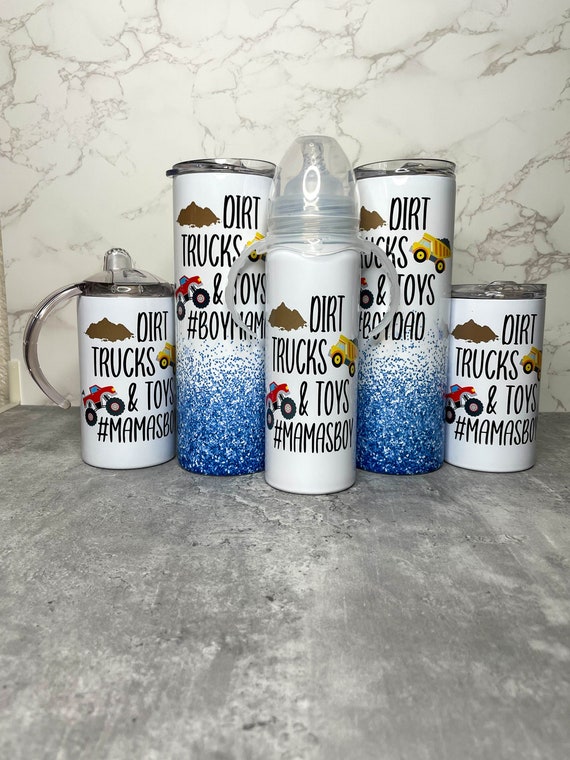 Boy Mom Tumbler, Mommy and Me Cups, Trucks Dirt and Toys Cup, Faux Glitter Boy  Mom Tumbler, Boy Family Cup Set, Boy Dad Tumbler 