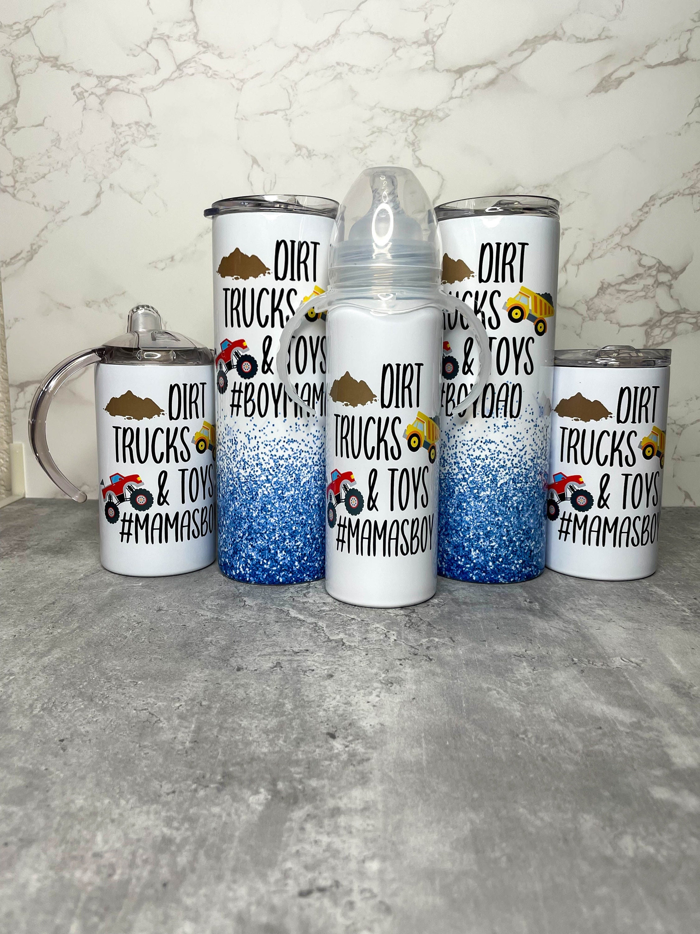 Boy Mom Tumbler, Mommy and Me Cups, Trucks Dirt and Toys Cup, Faux Glitter  Boy Mom Tumbler, Boy Family Cup Set, Boy Dad Tumbler 