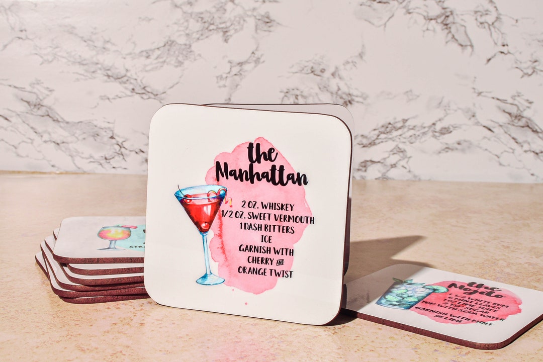 Drink Recipe Coasters, Assorted Drink Coasters, Bartender Coasters