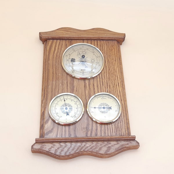 Decorative Only Ergo Baromaster Wooden Weather Station Made in France -Barometer, Thermometer, Hygrometer