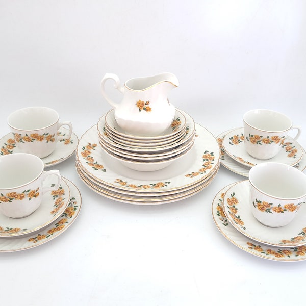 4 Place Dinner Set Jewel Rose by Ridgway -Bowls, Teacups, Plates