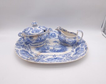 Platter, Sugar Bowl and Ceamer Marmora by Ridgway