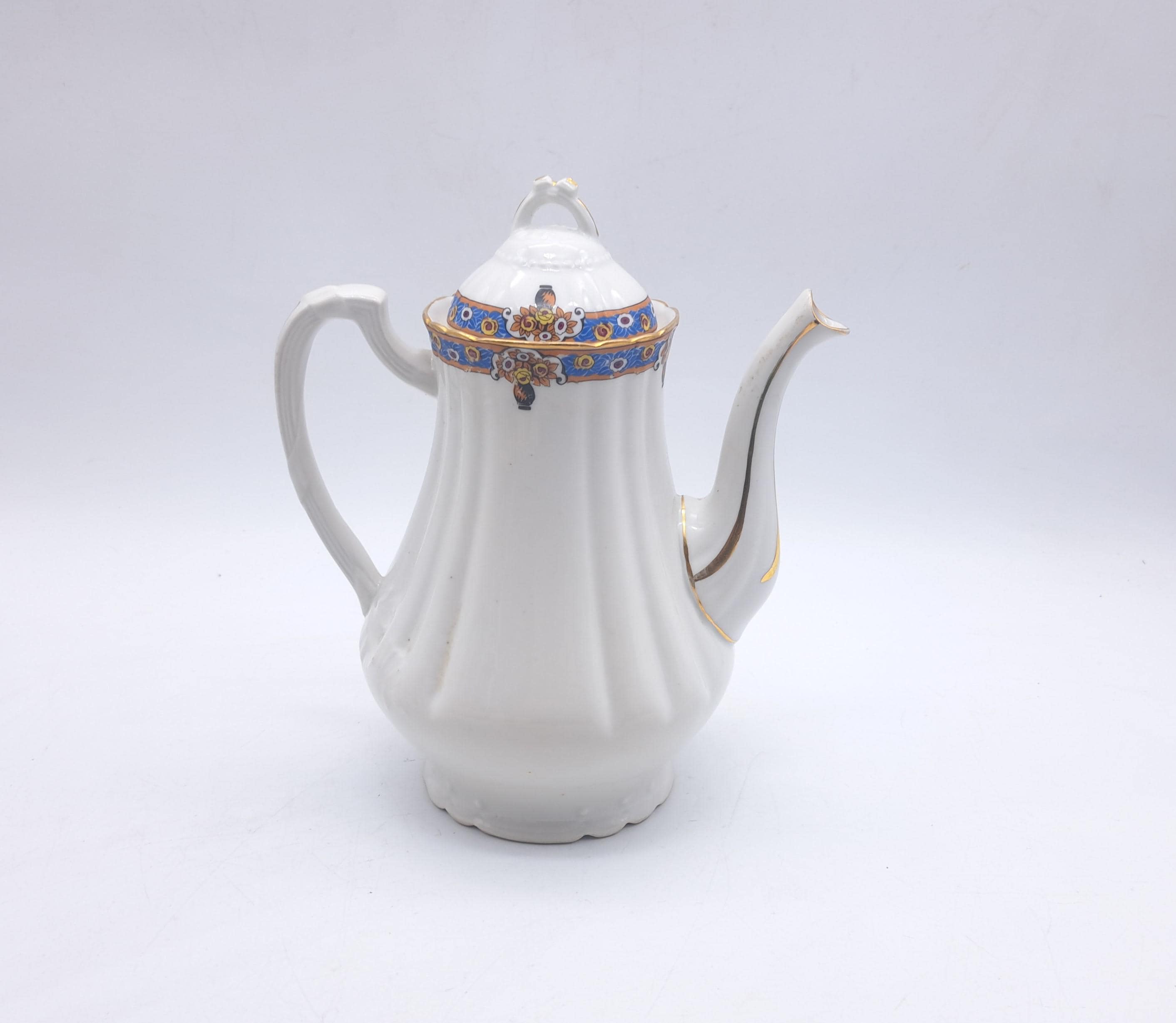 Théière Ancienne Limoges France GDA, Porcelaine Blanche, Style Art Déco, Vintage