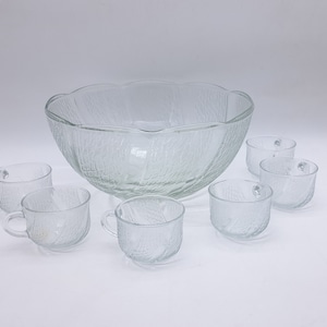 Clear Glass Punch Bowl with 6 Cups