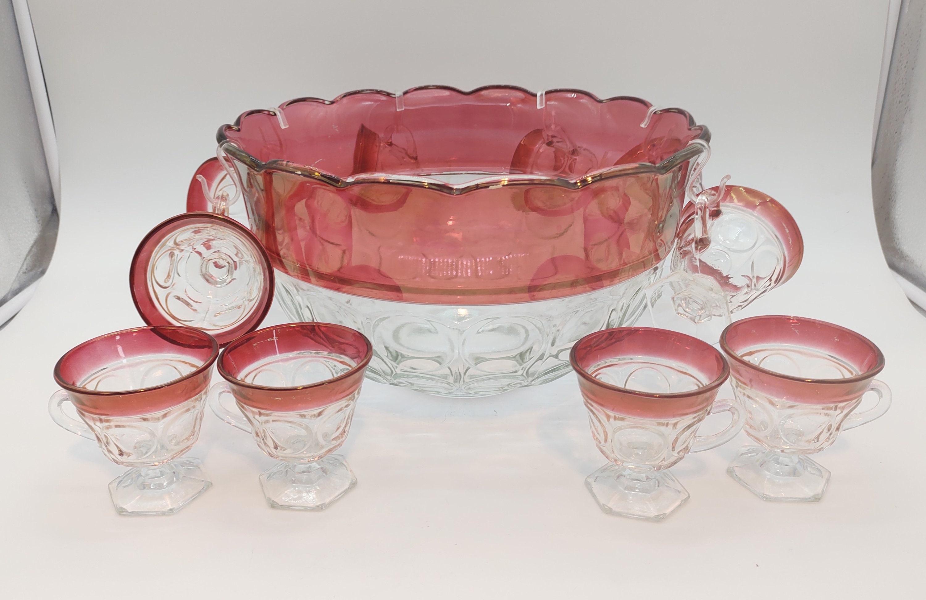 Punch Bowl & Glasses by Indiana Glass Co. Kings Crown Etsy