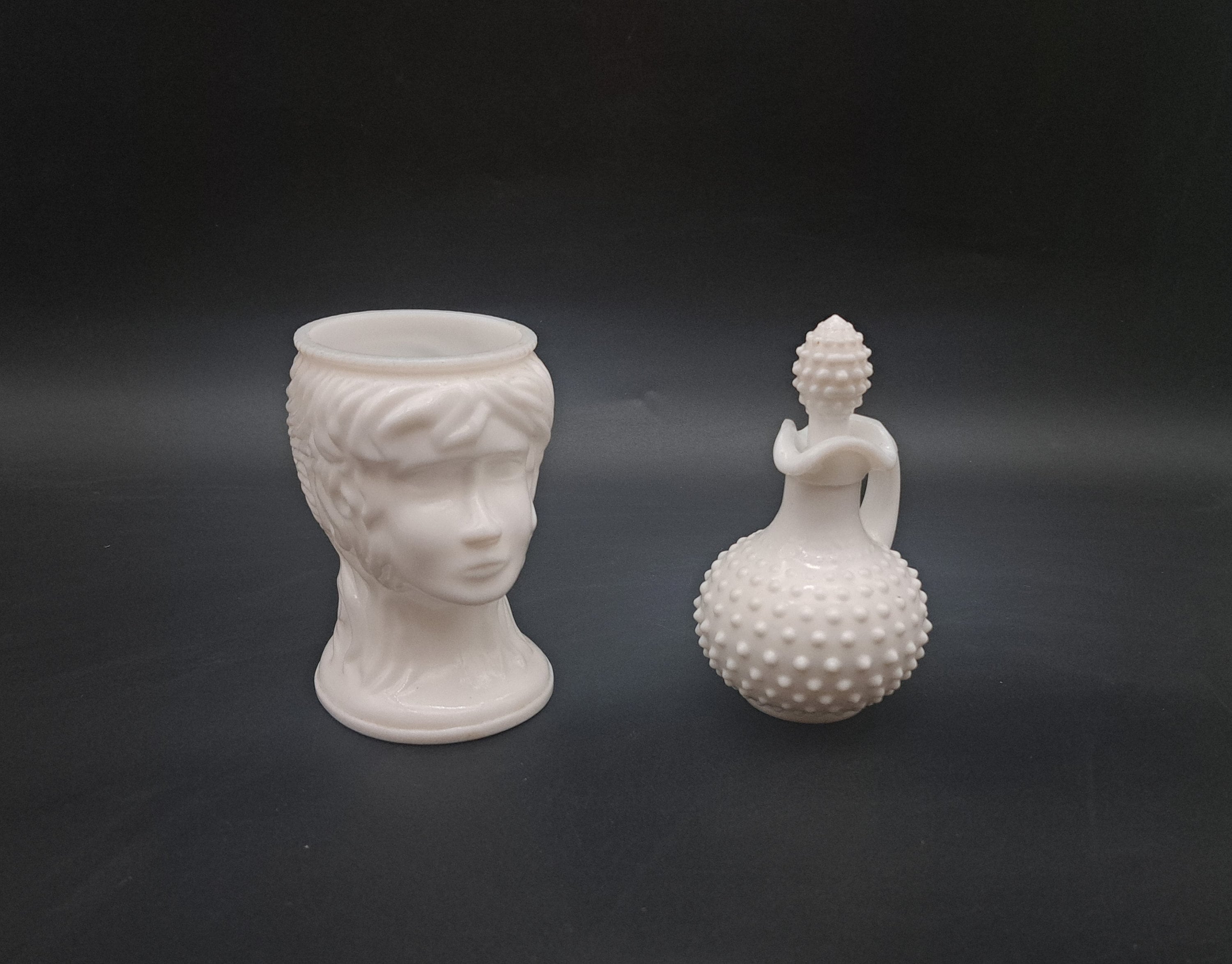 Milk Glass -Avon Hobnail Perfume & E O Brody Lady's Head
