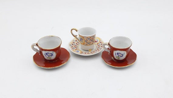 3 Miniature Tea Cups and Saucers by T 