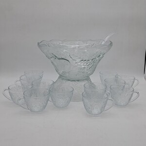 Clear Glass Punch Bowl with Cups -Grappa Collection Unused