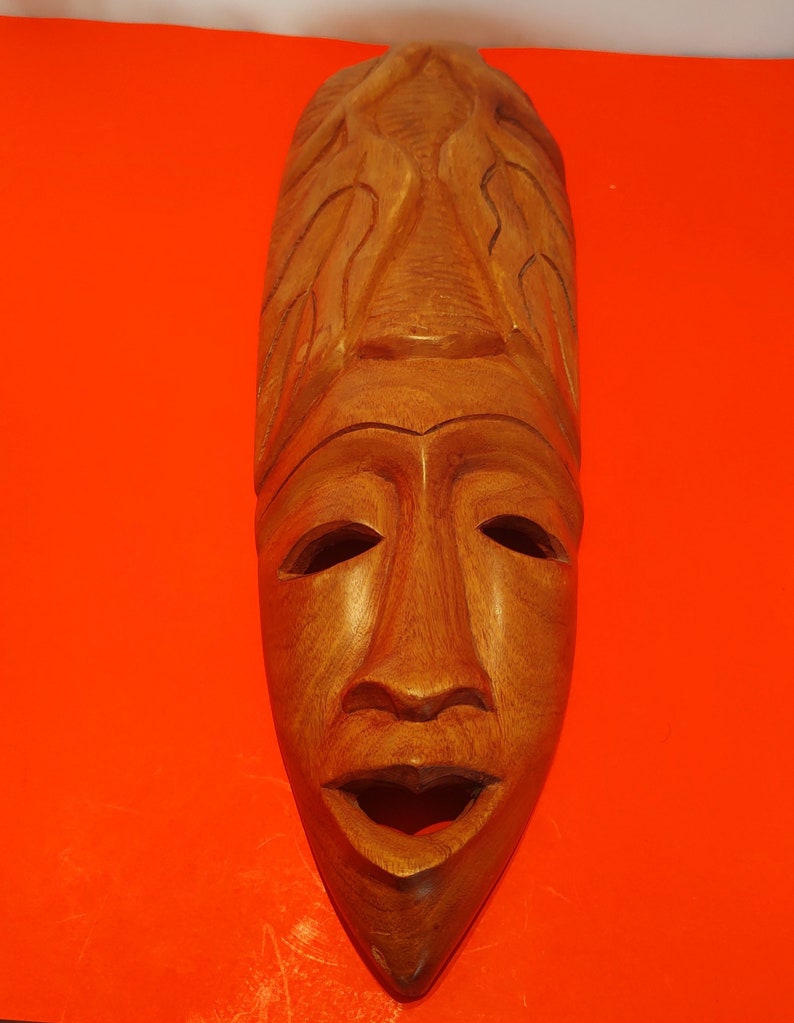 Wooden African Mask Wall Hanging From St Lucia