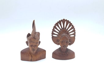 Pair of Wooden Carved busts From Singapore