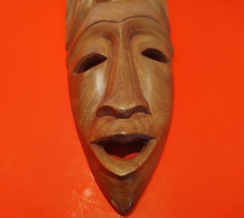 Wooden African Mask Wall Hanging From St Lucia