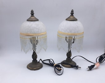 Pair of beaded Glass Boudoir Table Lamps