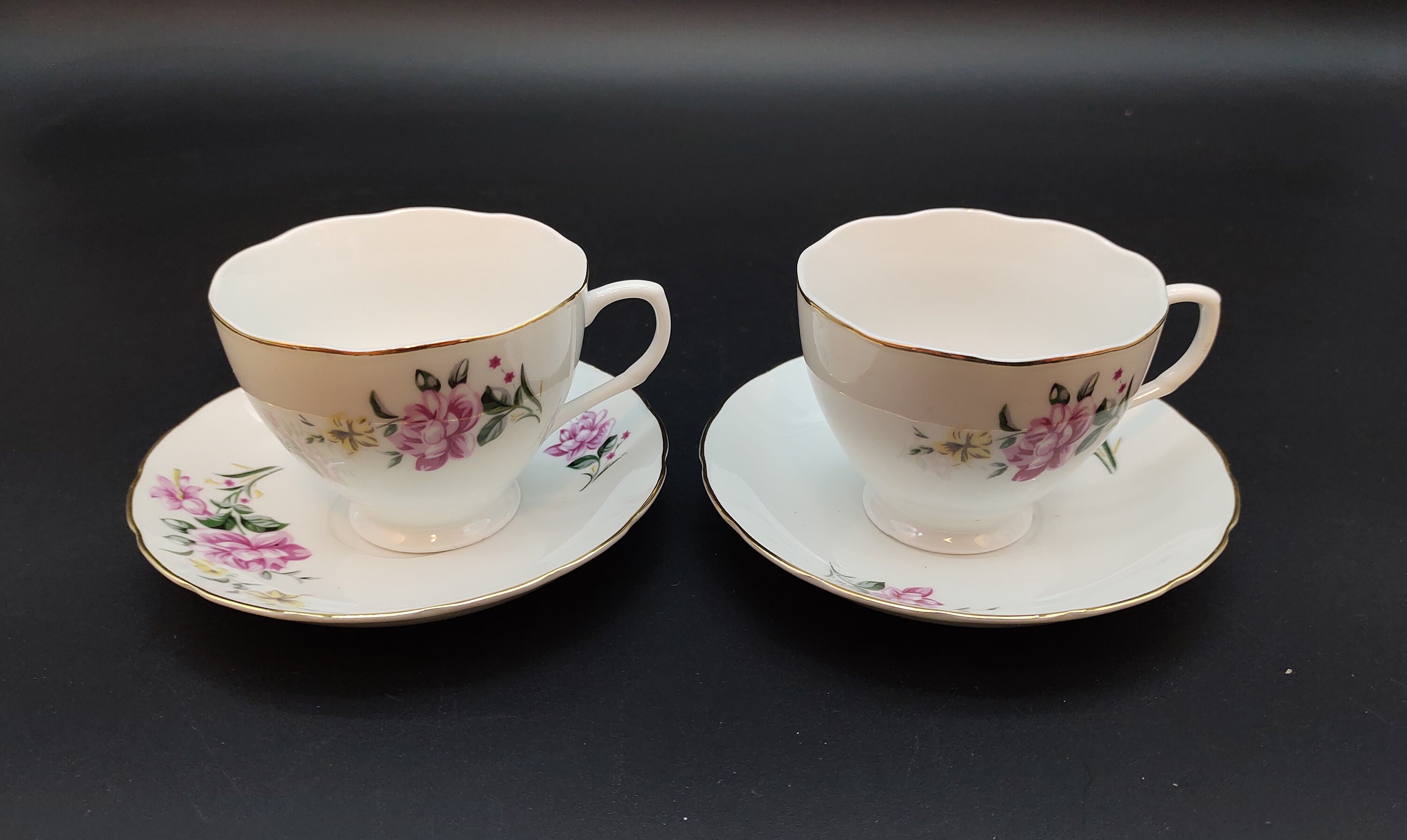 Pair of Floral White Tea Cups and Saucers Etsy