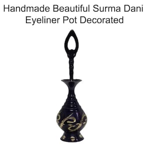 Bellissimo vasetto per eyeliner Surma Dani fatto a mano, decorato, articolo decorativo per tavolo da toeletta, porta kajal fatto a mano da collezione - Blu