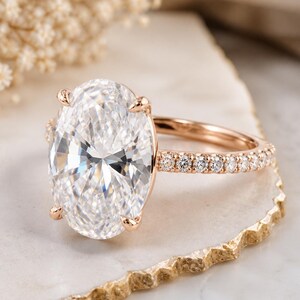 Oval Moissanite Engagement Ring, 3.02 CT Oval Wedding Ring, Hidden Halo Ring, Rig for Women, Propose Ring, Cathedral Setting, Anniversary