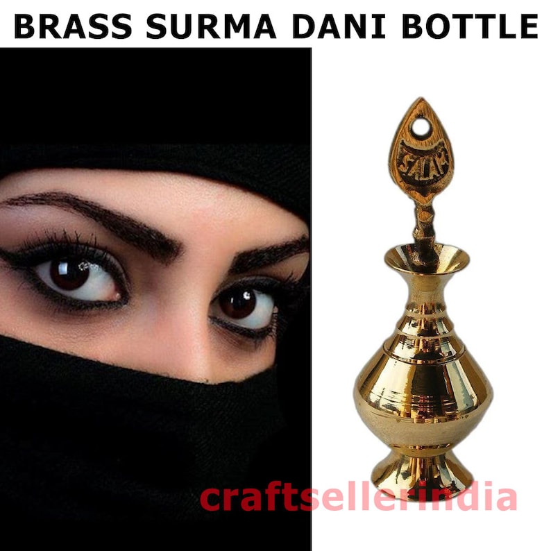 Islamic Vintage Hand Made Brass Golden Surmedani Gold Surma Dani Pot