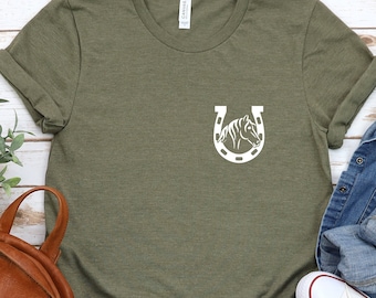 Horseshoe in Pocket T-Shirt, Horse Lover T-Shirt, Custom Shirt for Horse Girl, Unisex Crewneck T-Shirt, Gift for Horse Lover, A409