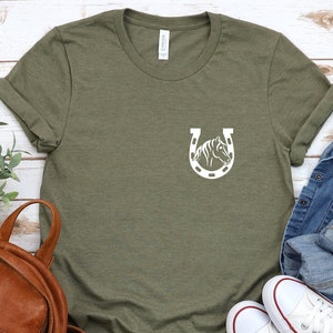 Horseshoe in Pocket T-Shirt, Horse Lover T-Shirt, Custom Shirt for Horse Girl, Unisex Crewneck T-Shirt, Gift for Horse Lover, A409