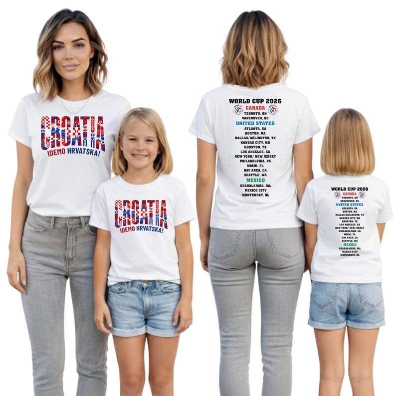 two women and two young girls wearing white t-shirts with the word "Cromia" printed on them.